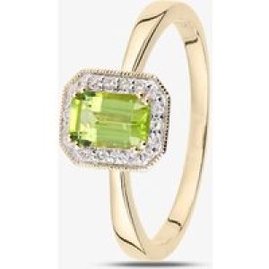 9ct Yellow Gold Peridot 0.08Ct Diamond Cluster Ring DR1619YPD K