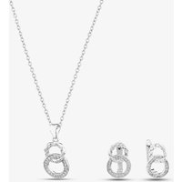 Silver & Cubic Zirconia Interlinked Double Circle Necklace & Earring Set SET16794 - Image 2