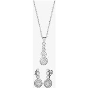 Silver Cubic Zirconia Graduated Pendant and Dropper Earrings Set SET5449