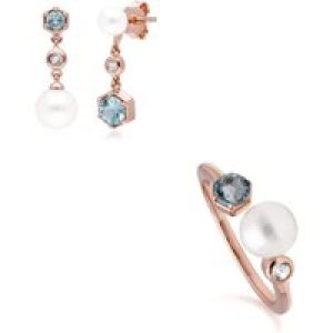 Fashionable Pearl & Topaz Earring & Ring Set in Rose Gold Plated Silver