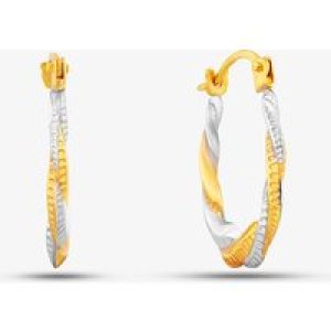 9ct Two Tone Patterned Twist Creole Earrings UER128YW