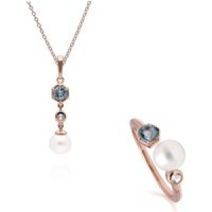 Trendy Pearl & Topaz Pendant & Ring Set in Rose Gold Plated Sterling Silver