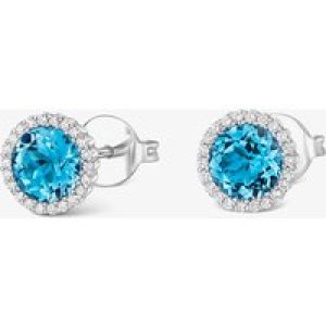 Tivon Classic 18ct White Gold Round Swiss Blue Topaz & Diamond Cluster Stud Earrings EW-0871-BT