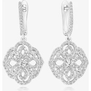 Tivon 18ct White Gold Diamond Vintage Floral Dropper Earrings EW-0828-D