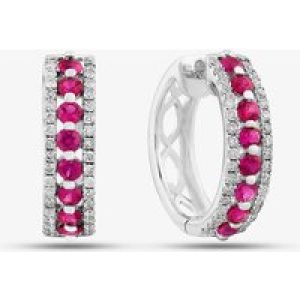 9ct White Gold Ruby and Diamond Three Row Hoop Earrings PE04865 RU