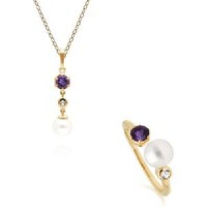 Fashionable Pearl, Topaz & Amethyst Pendant & Ring Set in Gold Plated Silver