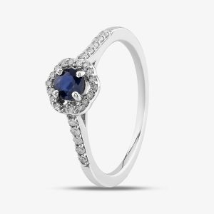 9ct White Gold Sapphire & Diamond Halo Ring OJR1701-BS L