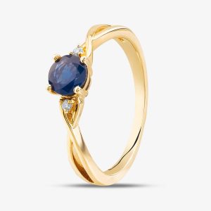 9ct Yellow Gold Sapphire & Diamond Crossover Ring OJR1702-BS K