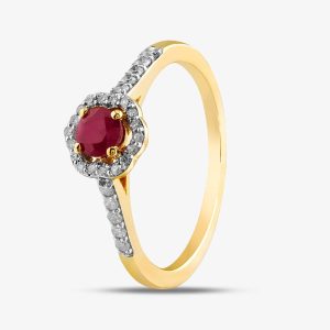 9ct Yellow Gold Ruby & Diamond Halo Ring OJR1701-R M