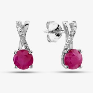 9ct White Gold Ruby & Diamond Crossover Stud Earrings OJE1703-R