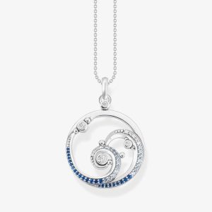 THOMAS SABO Ladies Blue Wave Pendant Necklace KE2143-644-1-L45V