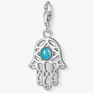 THOMAS SABO Silver Synthetic Turquoise Hand of Fatima Charm 1052-404-17