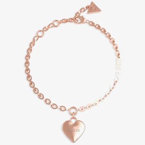 Guess Falling In Love Rose Gold Tone Heart Chain Bracelet UBB02229RGL
