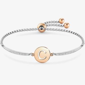 Nomination Milleluci Two-Tone Initial C Half Bangle Toggle Bracelet 028007/003