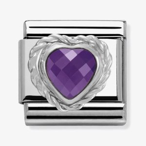Nomination CLASSIC Silvershine Faceted Hearts Purple Cubic Zirconia Charm 330603/001