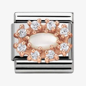 Nomination CLASSIC Rose Gold Cubic Zirconia and Pearl Traditional Cluster Charm 430308/12
