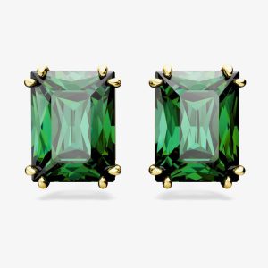 Swarovski Matrix Green Rectangular Cut Gold Plated Stud Earrings 5677142