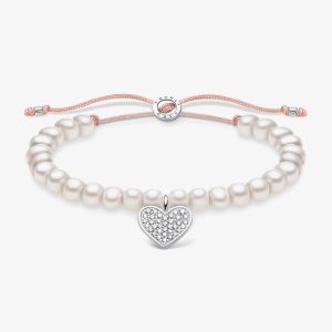 THOMAS SABO Silver Pavé Heart Pearl Bracelet A1986-199-14-L20V