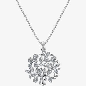 Hot Diamonds Nurture Sterling Silver White Topaz Tree Pendant Necklace DP863