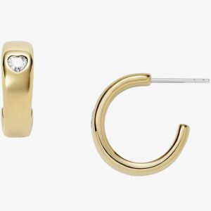 Fossil Sutton Valentine Heart Gold Tone Crystal Heart Hoop Earrings JF03936710