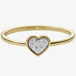 Fossil Sutton Classic Valentine Gold Tone Crystal Heart Ring JF03943710 M.5