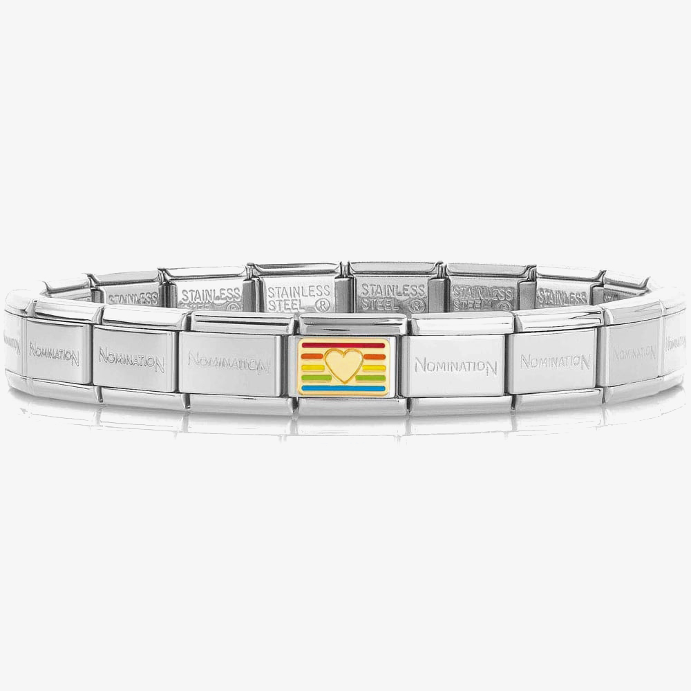 Nomination CLASSIC Composable Gold Rainbow Heart Flag Bracelet 030000 + 030263/24