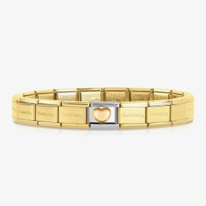 Nomination CLASSIC Gold Love Raised Heart Charm & 17 Link Base Bracelet 030116/01 & 030001/SI/008