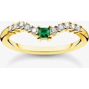 THOMAS SABO Gold Plated Green Stone Curved Ring TR2398-971-7-54