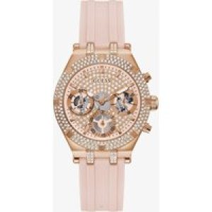 Guess Ladies Heiress Rose Gold Pink Rubber Strap Watch GW0407L3