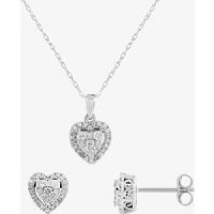 9ct White Gold Diamond Heart Pendant and Earrings Set THS24109-50