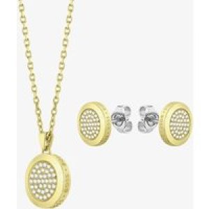 BOSS Medallion Gold-Tone Pavé Necklace & Stud Earrings Set 1570149