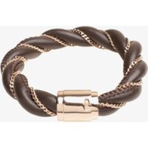 Rose Gold Plated Silver Chain Brown Leather Bracelet ELBR91320B195