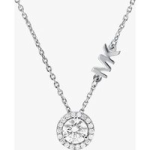 Michael Kors Premium Sterling Silver Clear Cubic Zirconia Pave Logo Necklace MKC1208AN040