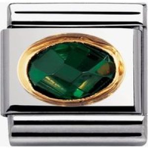 Nomination CLASSIC Gold Oval Faceted Cubic Zirconia Dark Green Charm 030601/027