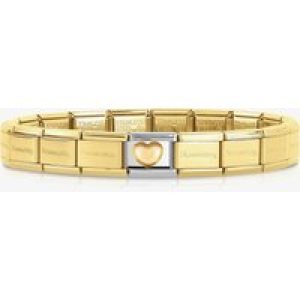 Nomination CLASSIC Gold Love Raised Heart Charm & 17 Link Base Bracelet 030116/01 & 030001/SI/008