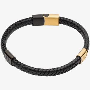 Fred Bennett Reborn Recycled Black Woven Leather 22cm Bracelet B5409