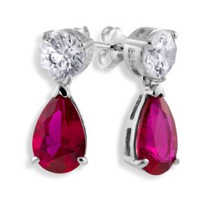 Silver Pear Reduce Scarlet Crystal and Cubic Zirconia Drop Earrings