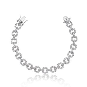 Silver Cubic Zirconia Chain Hyperlink Bracelet
