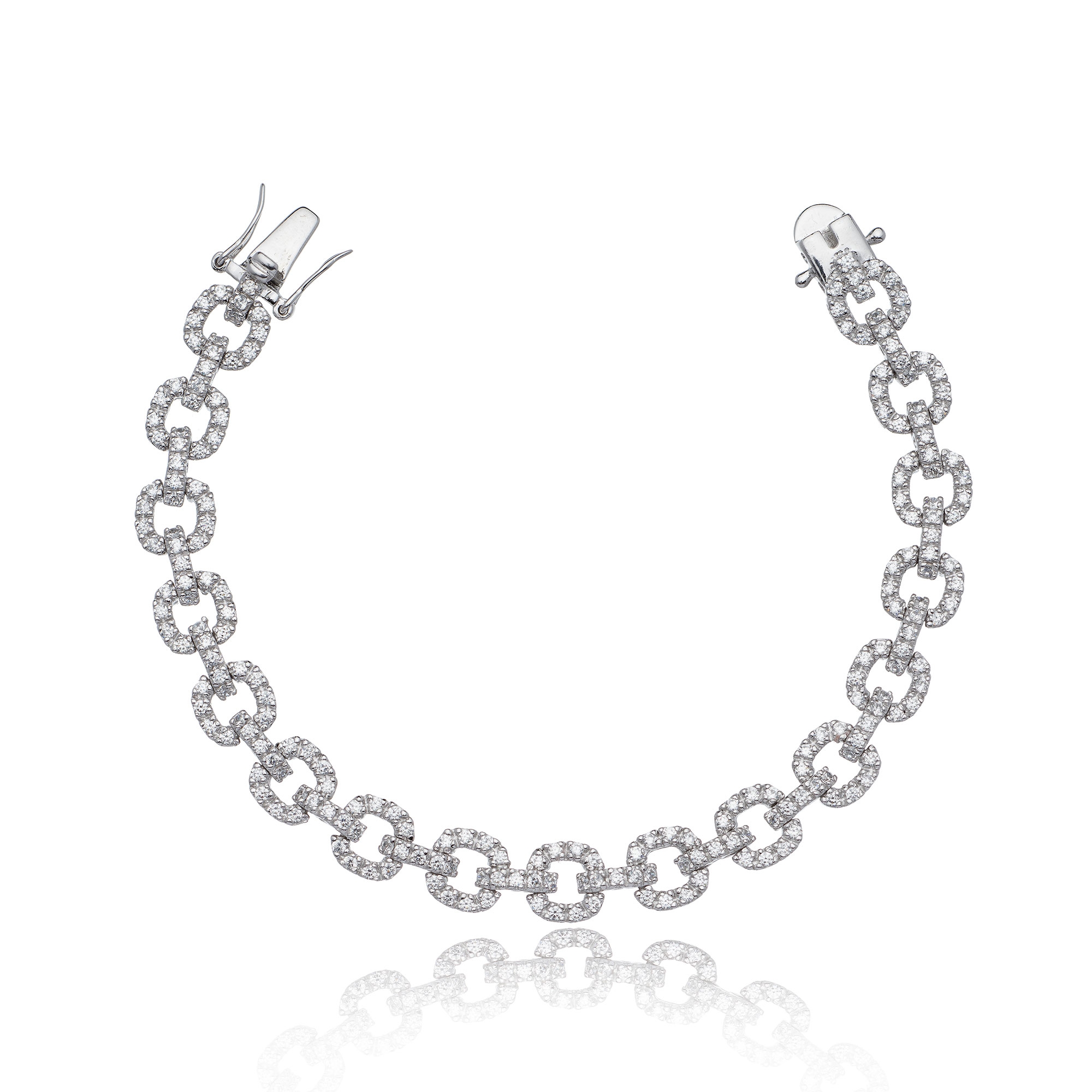 Silver Cubic Zirconia Chain Hyperlink Bracelet