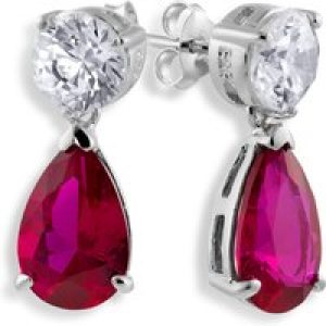 Silver Pear Reduce Scarlet Crystal and Cubic Zirconia Drop Earrings