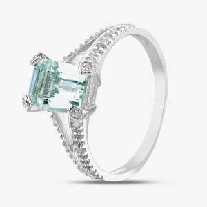 9Ct White Gold Emerald Aqua Cut Diamond Ring PR07262W AQ O