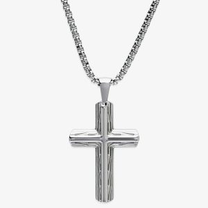 Unique Stainless Steel Patterned Cross Pendant AN116/50CM