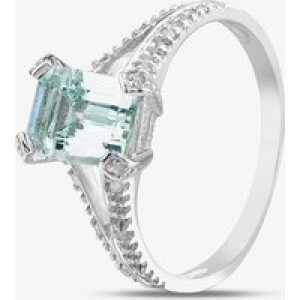 9Ct White Gold Emerald Aqua Cut Diamond Ring PR07262W AQ O