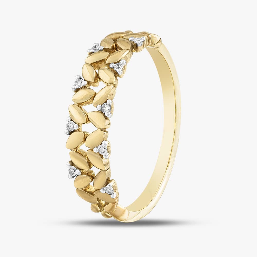 9ct Yellow Gold 0.05ct Brilliant Cut Diamond Two Row Ring 537661 375/R O