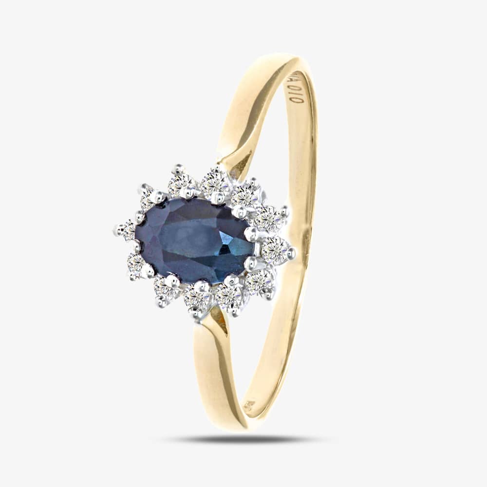 9ct Yellow Gold Sapphire & 0.10ct Diamond Halo Ring PR05244Y SA L