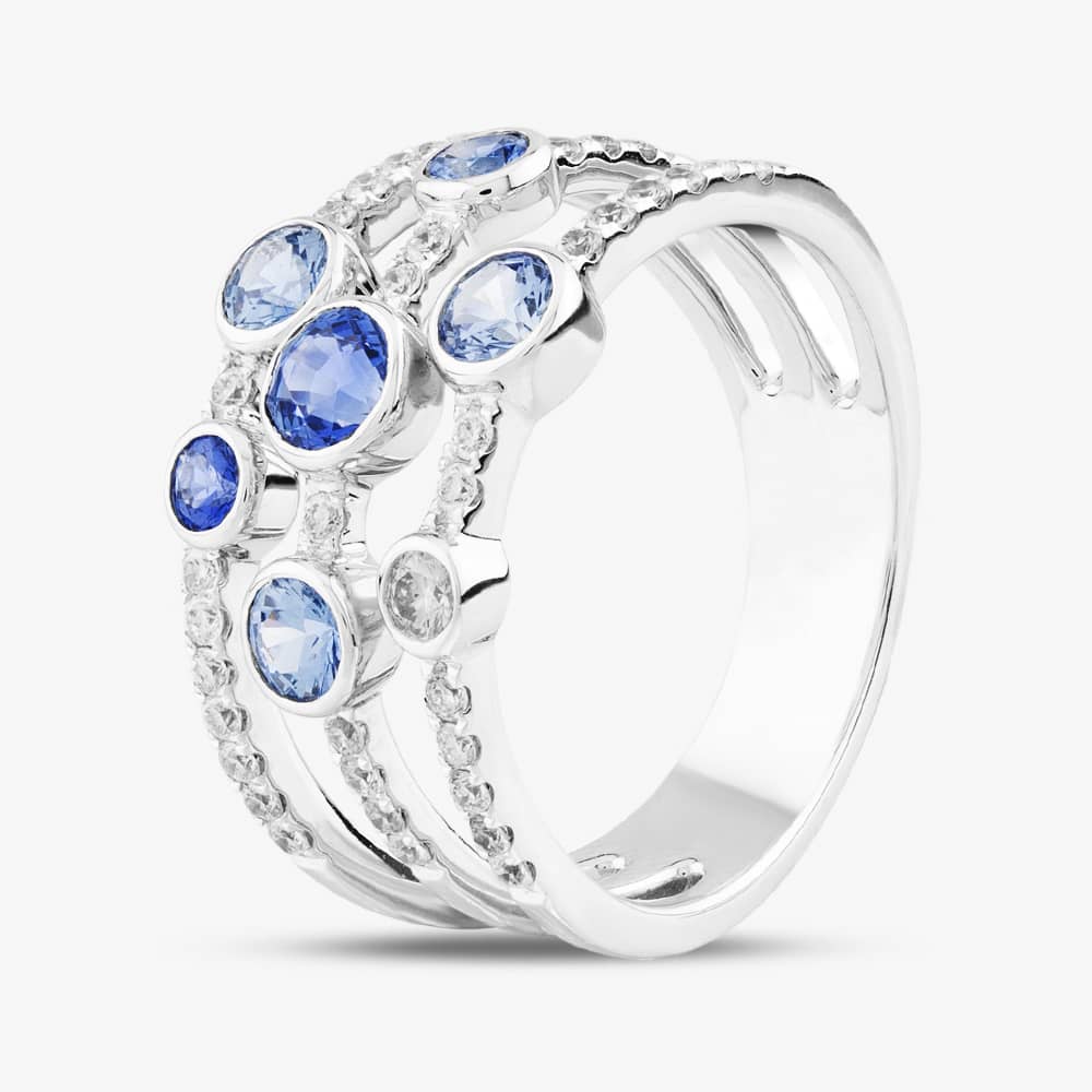18ct White Gold Brilliant Cut Sapphire & Diamond Three Row Ring R27362GW18SA