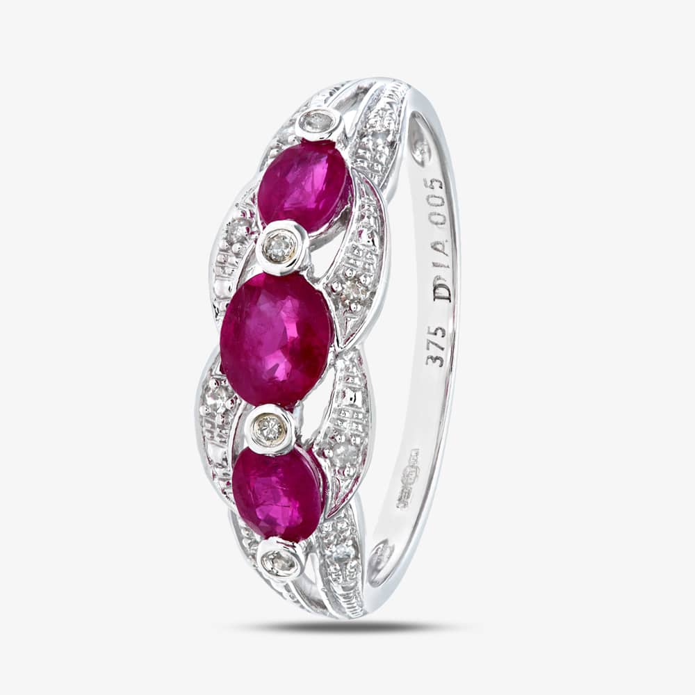 9ct White Gold Ruby Diamond Fancy Ring PR07340W RU P