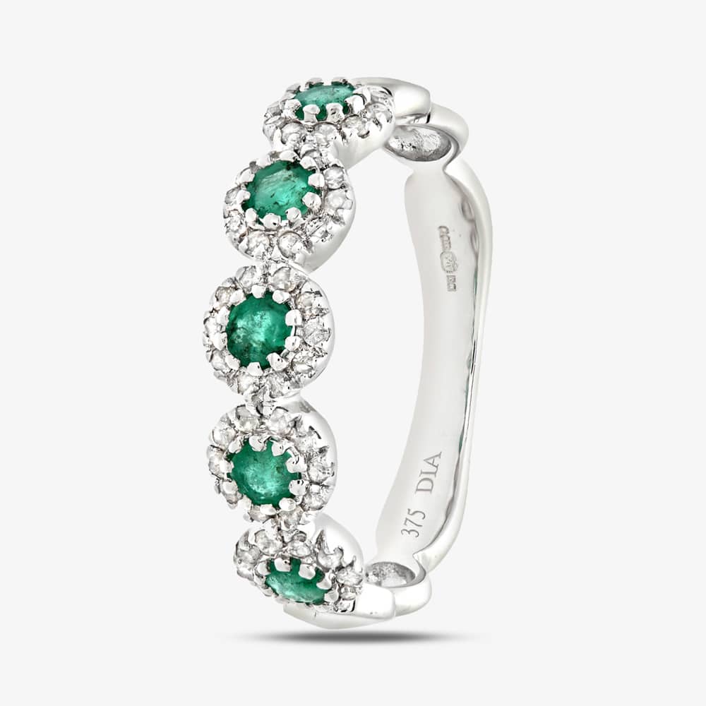9ct White Gold Emerald Diamond ClusterRing PR06629W EM P
