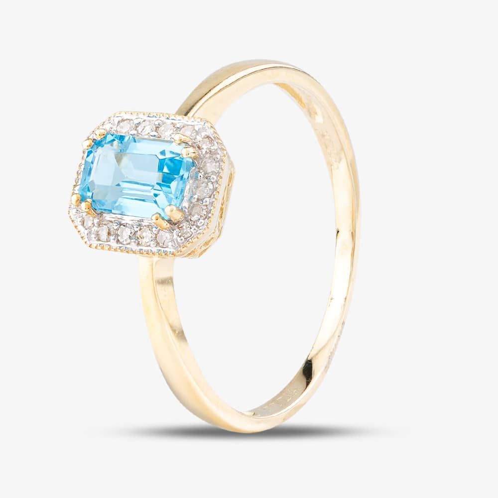 9Ct Yellow Gold Topaz 0.08Ct Diamond Cluster Ring DR1619YBT N
