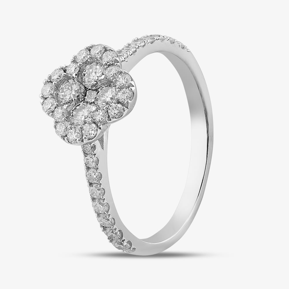 9ct White Gold Brilliant Cut Diamond Quatrefoil Shaped Cluster Ring PR10945 N